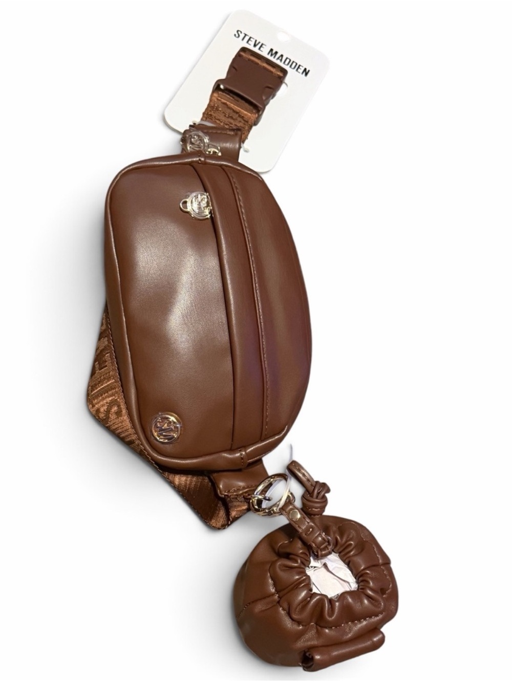 Steve Madden Chestnut Brown Leather Belt Bag with Coin Pouch